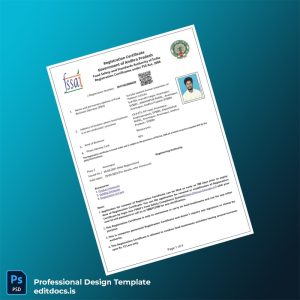 Editable Andhra Pradesh Food Safety and Standards Authority of India Registration Certificate Template (Word&PDF) Page Preview - EditDocs