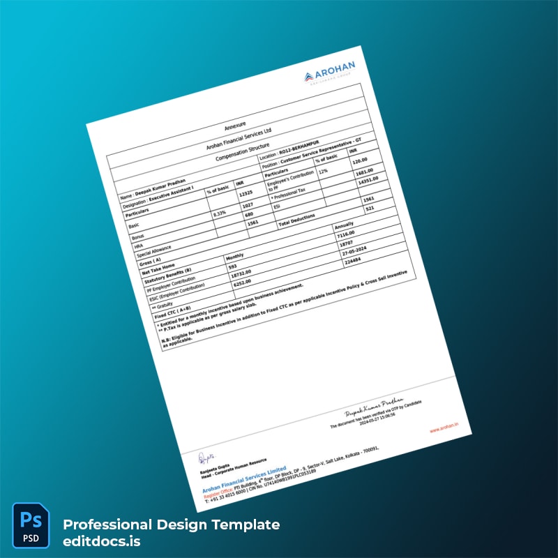 Editable Arohan Financial Services Limited Employment Verification Letter Template in Word and PDF formats page 4 Page Preview - EditDocs