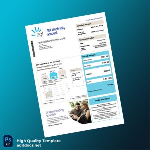 Australia AGL Sales Pty Limited Editable Electricity Bill Template in Word and PDF formats