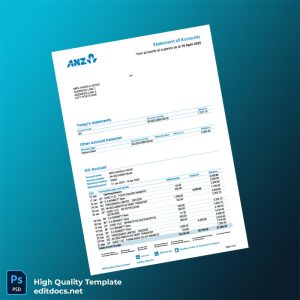 Australia ANZ Bank Statement Template in Word and PDF formats