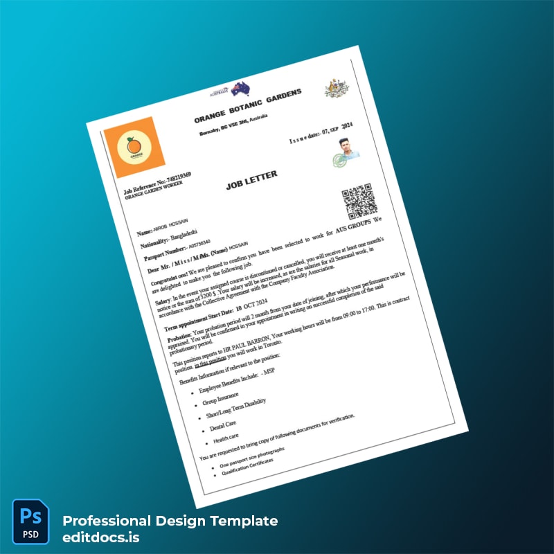 Editable Australia AUS GROUPS Employment Verification Letter Template (Word&PDF) Page Preview - EditDocs