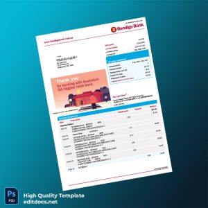 Australia Bendigo Bank Statement Template in Word and PDF formats