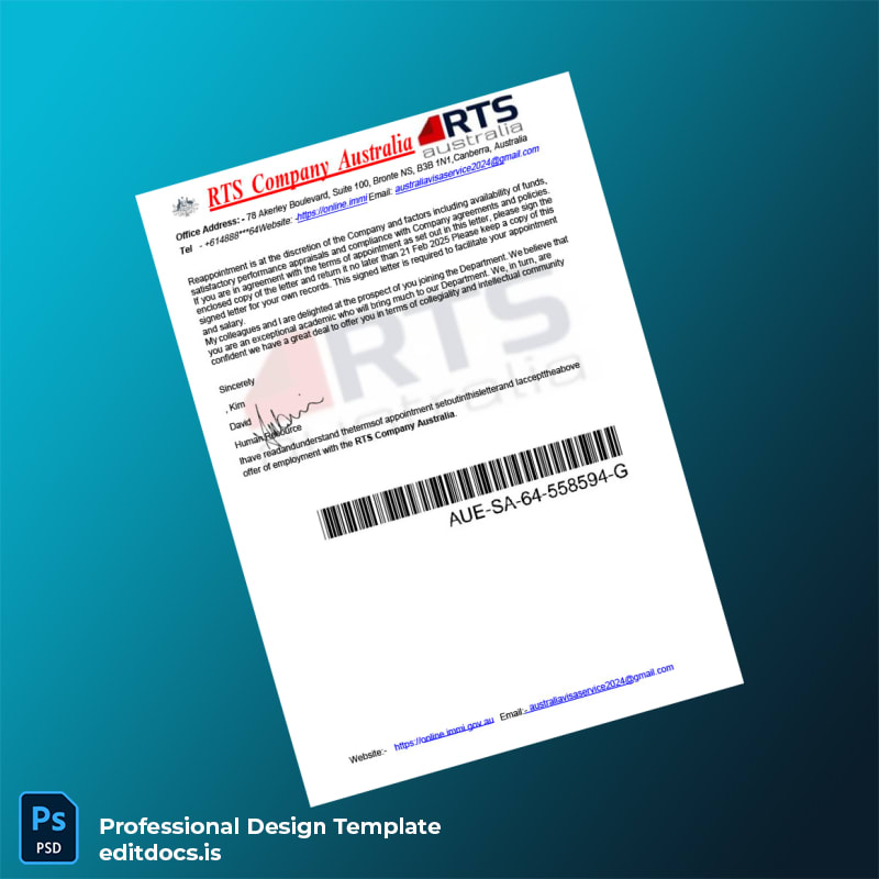 Editable Australia RTS Company Employment Verification Letter Template in Word and PDF formats page 3 Page Preview - EditDocs