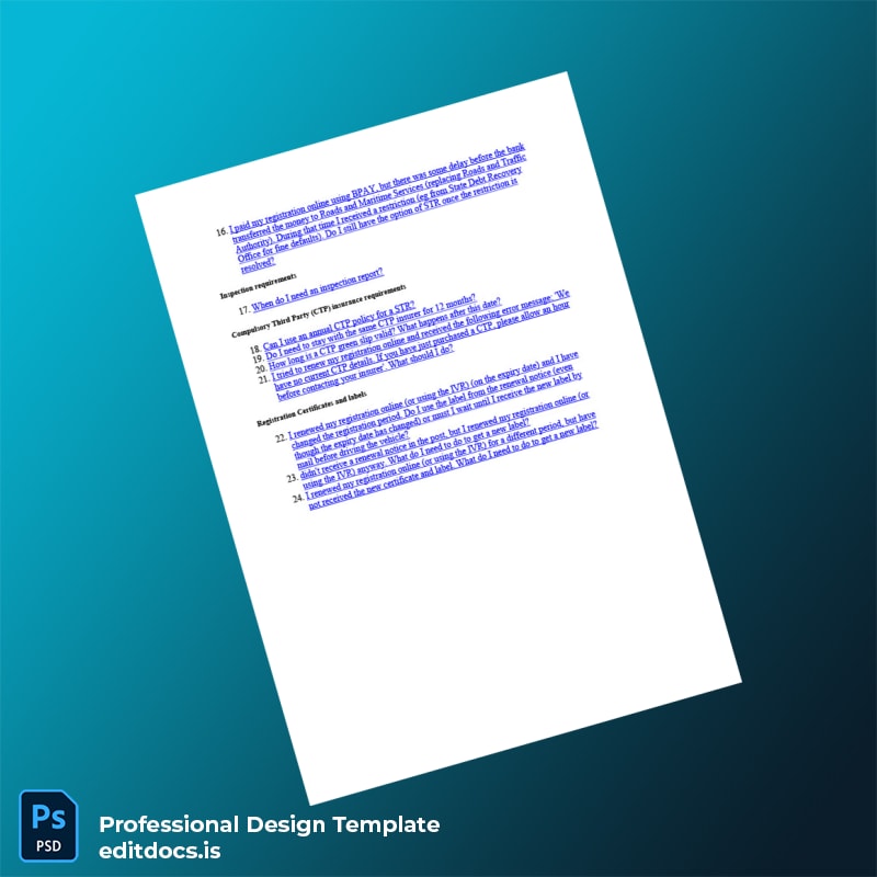 Editable Australia Roads and Maritime Services Short Term Registration Certificate Template in Word and PDF formats page 3 Page Preview - EditDocs