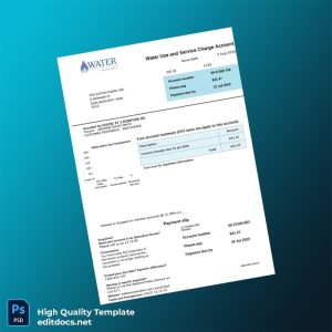 Australia Water Corporation Editable Water Bill Template in Word and PDF formats