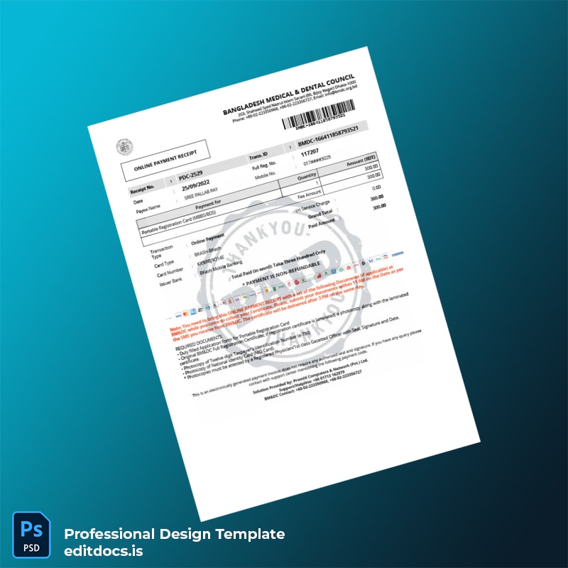 Editable Bangladesh BM DC Portable Registration Certificate Template (Word&PDF) Page Preview - EditDocs