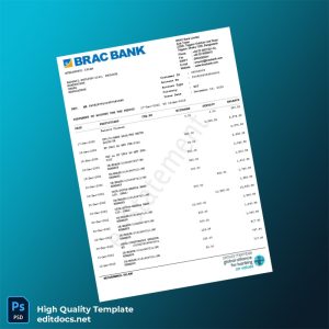 Bangladesh BRAC Bank Statement Template in Word and PDF formats