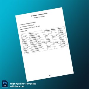 Bangladesh Bangladesh National Bank Bank Statement Template in Word and PDF formats