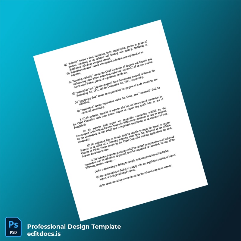 Editable Bangladesh Chief Controller of Imports and Exports Business Registration Certificate Template in Word and PDF formats page 2 Page Preview - EditDocs