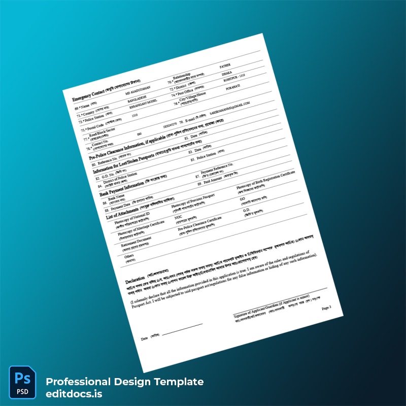 Editable Bangladesh Department of Immigration and Passport Registration Form Template in Word and PDF formats page 3 Page Preview - EditDocs