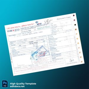 Bangladesh Dhaka Electric Supply Company Editable Electricity Bill Template in Word and PDF formats