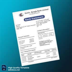Bangladesh Dutch Bangla Bank Statement Template in Word and PDF formats