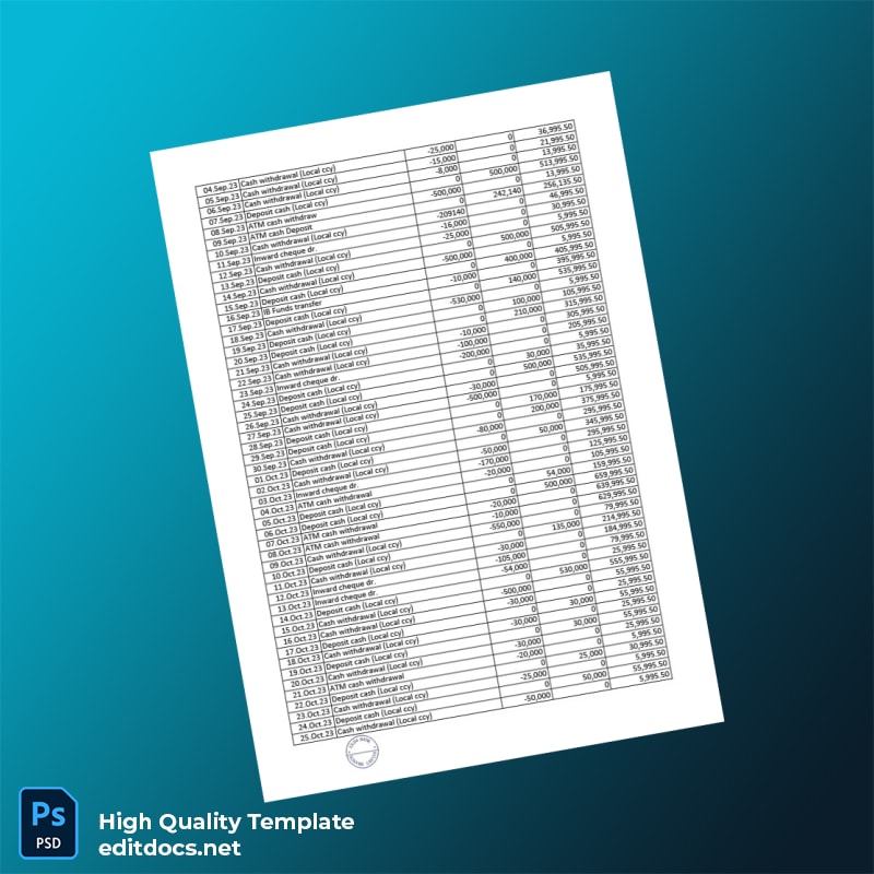 Bangladesh EXIM Bank Statement Template in Word and PDF formats page 3