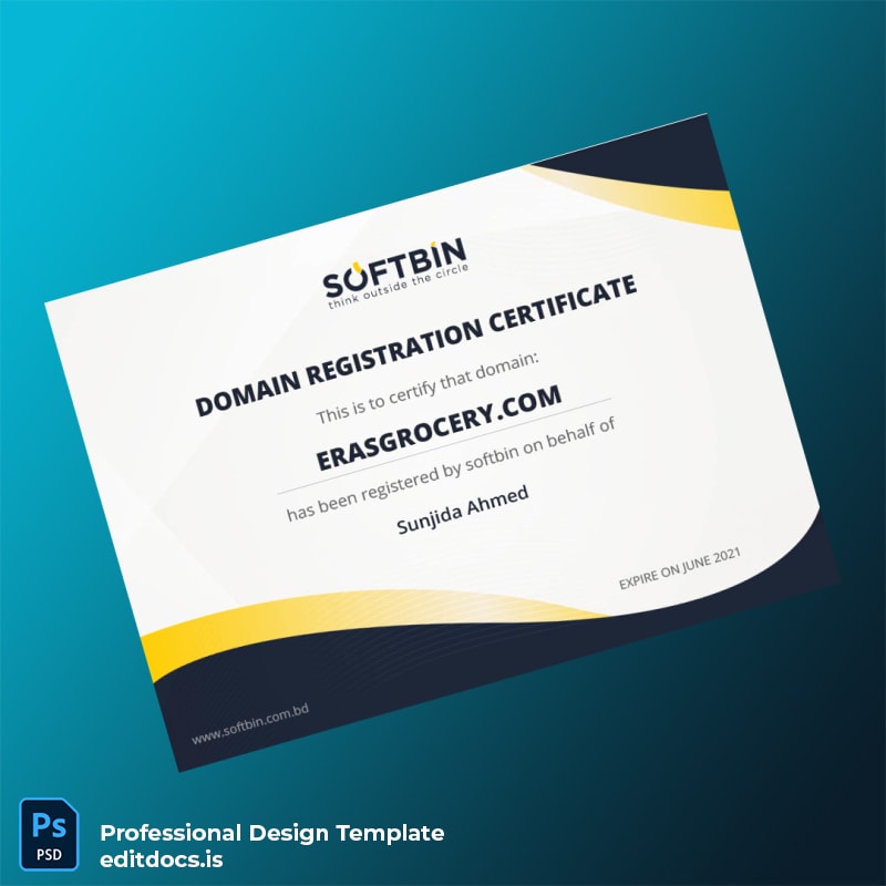 Editable Bangladesh Softbin Domain Registration Certificate Template (Word&PDF) Page Preview - EditDocs