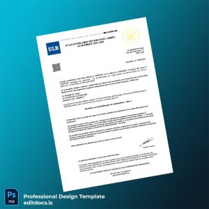 Editable Belgium Université libre de Bruxelles Registration Certificate Template (Word&PDF) Page Preview
