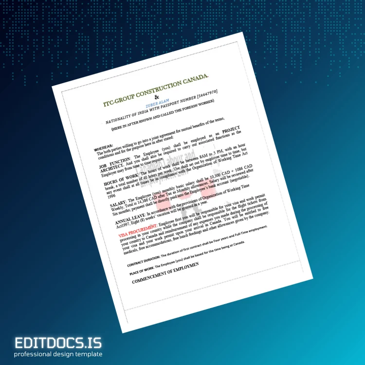 Editable Canada ITC-Group Construction Employment Verification Letter Template in Word and PDF formats page 2 Page Preview - EditDocs