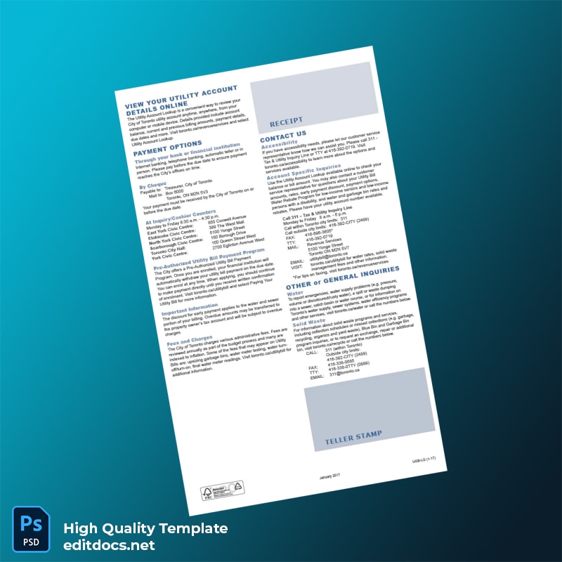 Canada City Of Toronto Editable Utility Bill Template in Word and PDF formats page 3