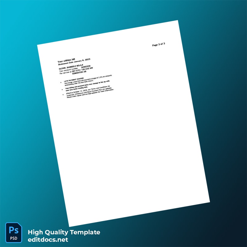 Canada EPCOR Editable Electricity Bill Template in Word and PDF formats page 3