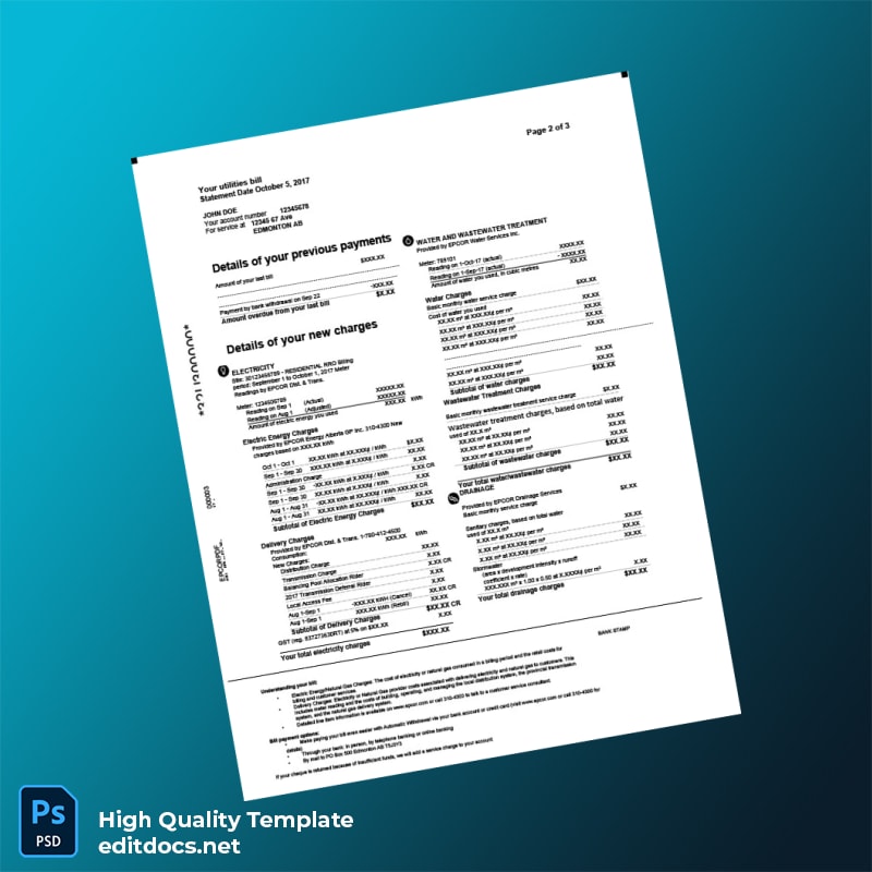 Canada EPCOR Editable Utility Bill Template in Word and PDF formats page 2