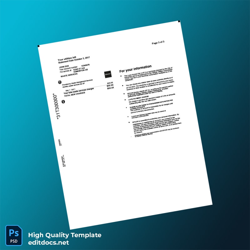 Canada EPCOR Editable Utility Bill Template in Word and PDF formats page 3