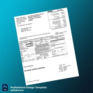 Editable Canada Saskatchewan Vehicle Registration Certificate Template (Word&PDF) Page Preview