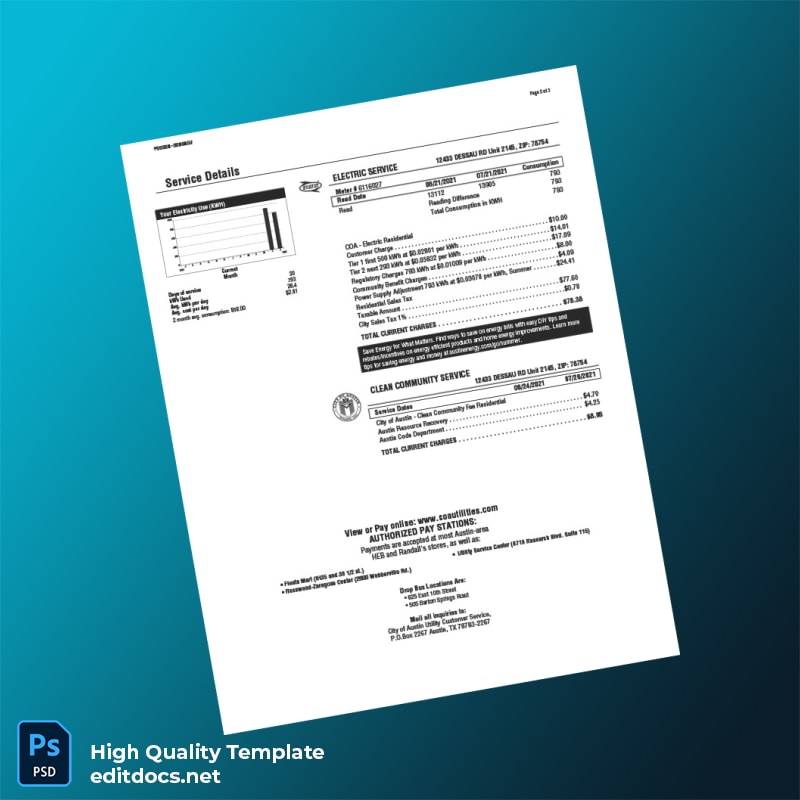 City Of Austin Editable Utility Bill Template in Word and PDF formats page 2