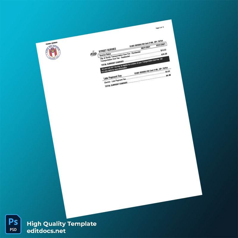 City Of Austin Editable Utility Bill Template in Word and PDF formats page 3