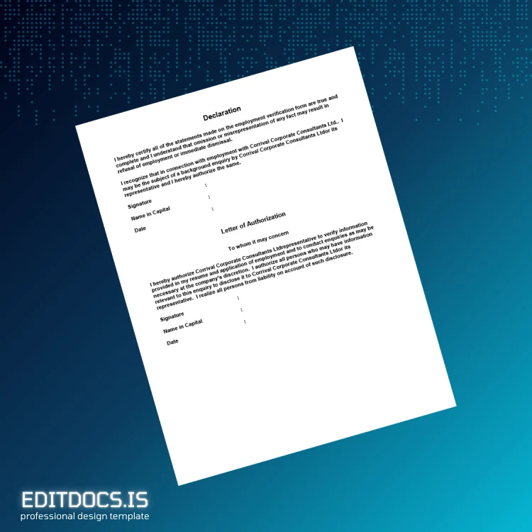 Editable Corrival Corporate Consultants Ltd Employment Verification Letter Template in Word and PDF formats page 3 Page Preview - EditDocs