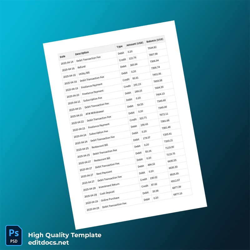 Editable Bank Statement Template in Word and PDF formats page 3