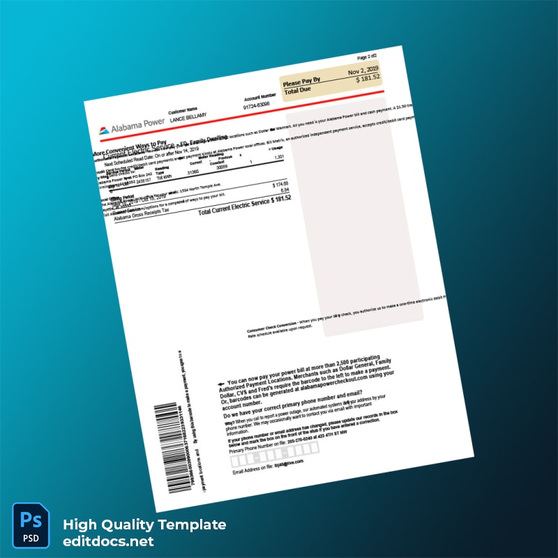 Editable Electricity Bill Template in Word and PDF formats page 3