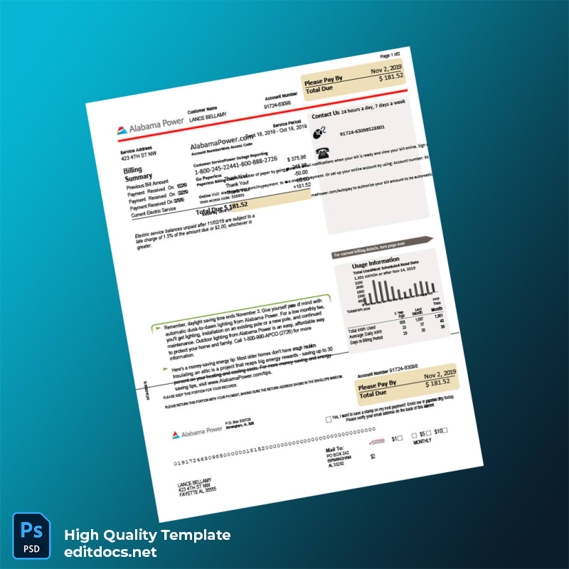 Editable Electricity Bill Template in Word and PDF formats