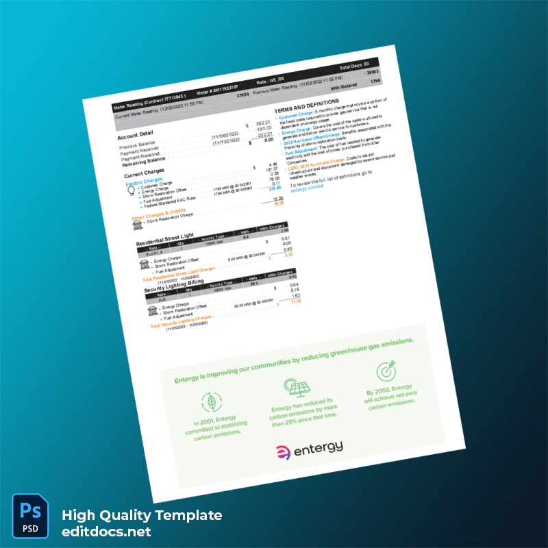 Editable Utility Bill Template in Word and PDF formats page 2