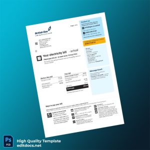 England British Gas Trading Ltd Editable Electricity Bill Template in Word and PDF formats