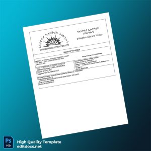 Ethiopia Ethiopian Electric Utility Editable Receipt Voucher Template in Word and PDF formats