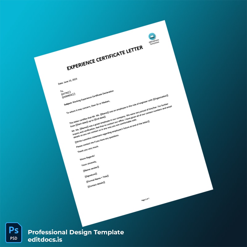 Editable Experience Certificate Template in Word and PDF formats page 2 Page Preview - EditDocs