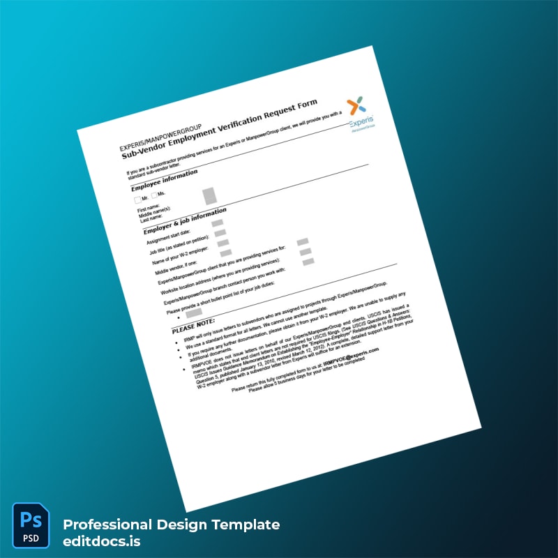 Editable Experis ManpowerGroup Employment Verification Letter Template (Word&PDF) Page Preview - EditDocs