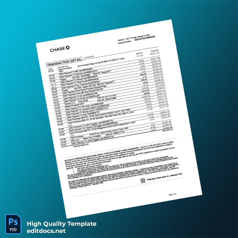 France Chase Bank Statement Template in Word and PDF formats page 4