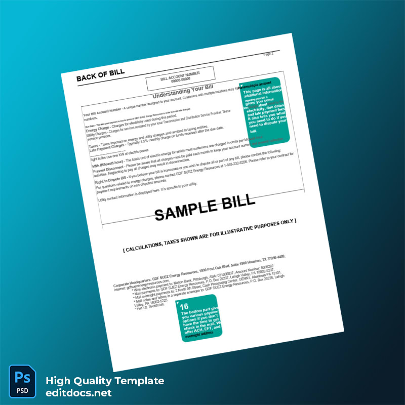 GDF SUEZ Energy Resources Editable Utility Bill Template in Word and PDF formats page 2