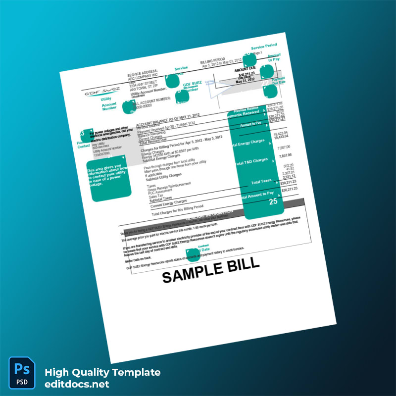 GDF SUEZ Energy Resources Editable Utility Bill Template in Word and PDF formats page 3