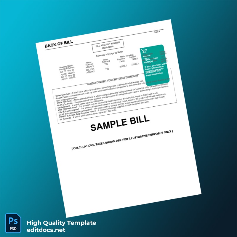 GDF SUEZ Energy Resources Editable Utility Bill Template in Word and PDF formats page 4