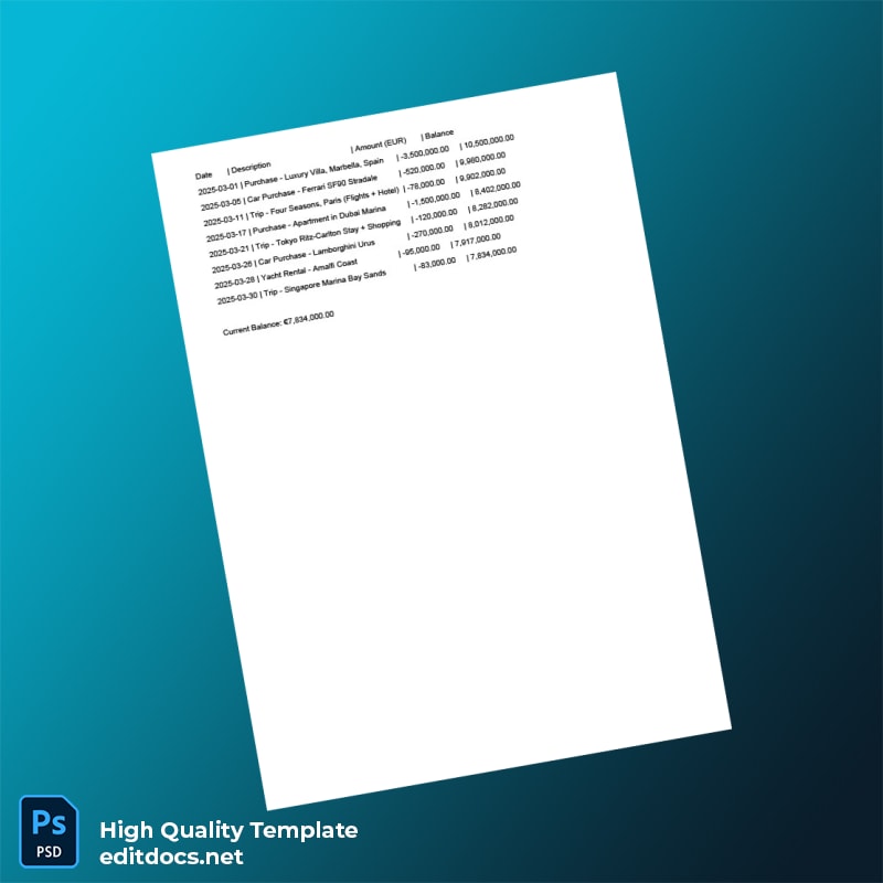 Germany Prank Bank Statement Template in Word and PDF formats