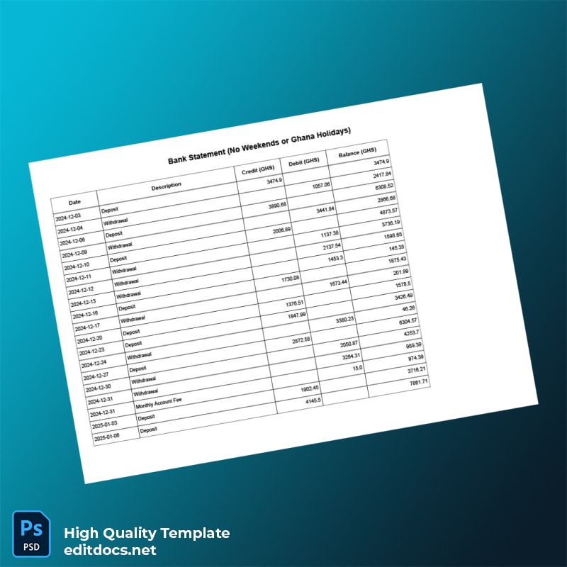 Ghana Bank Statement Template in Word and PDF formats