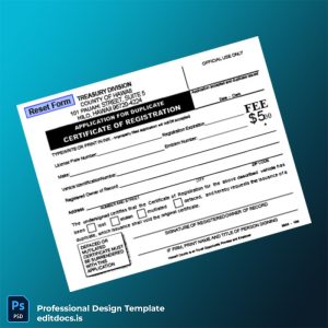 Editable Hawaii Treasury Division Application for Duplicate Certificate of Registration Template (Word&PDF) Page Preview - EditDocs