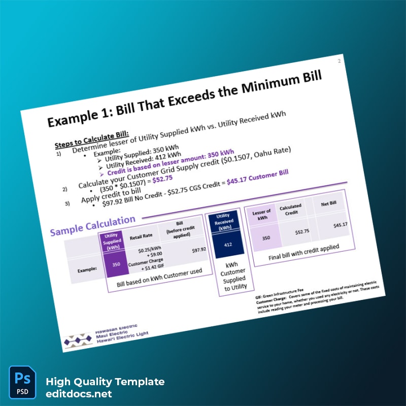 Hawaiian Electric Editable Utility Bill Template in Word and PDF formats page 2