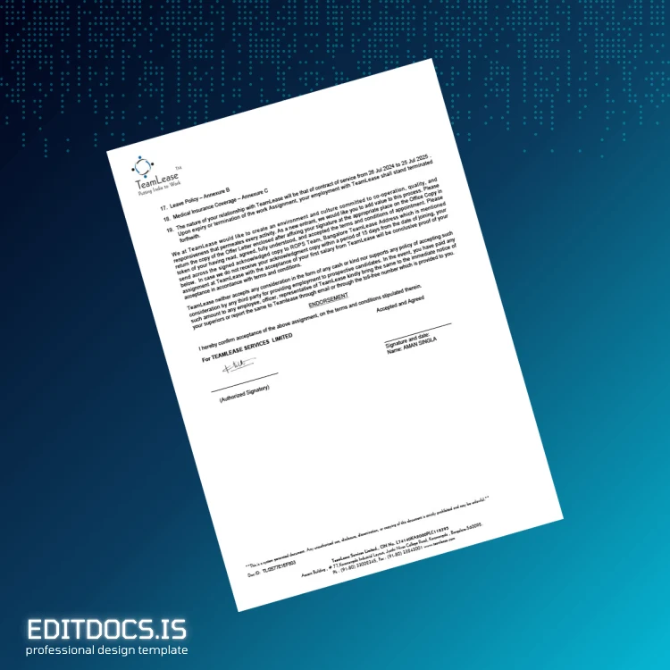 Editable India Aman Singla Employment Verification Letter Template in Word and PDF formats page 3 Page Preview - EditDocs