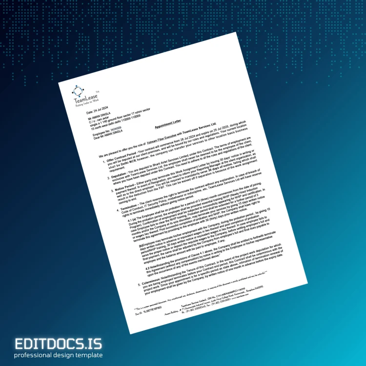 Editable India Aman Singla Employment Verification Letter Template (Word&PDF) Page Preview - EditDocs