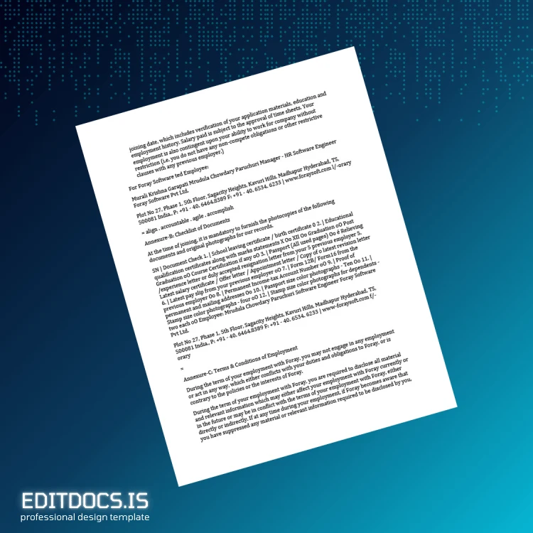 Editable India Foray Software Employment Verification Letter Template in Word and PDF formats page 2 Page Preview - EditDocs