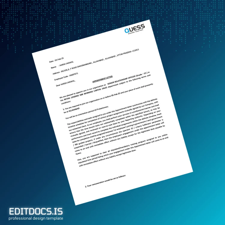 Editable India Harsh Jaiswal Salary Certificate Template (Word&PDF) Page Preview - EditDocs