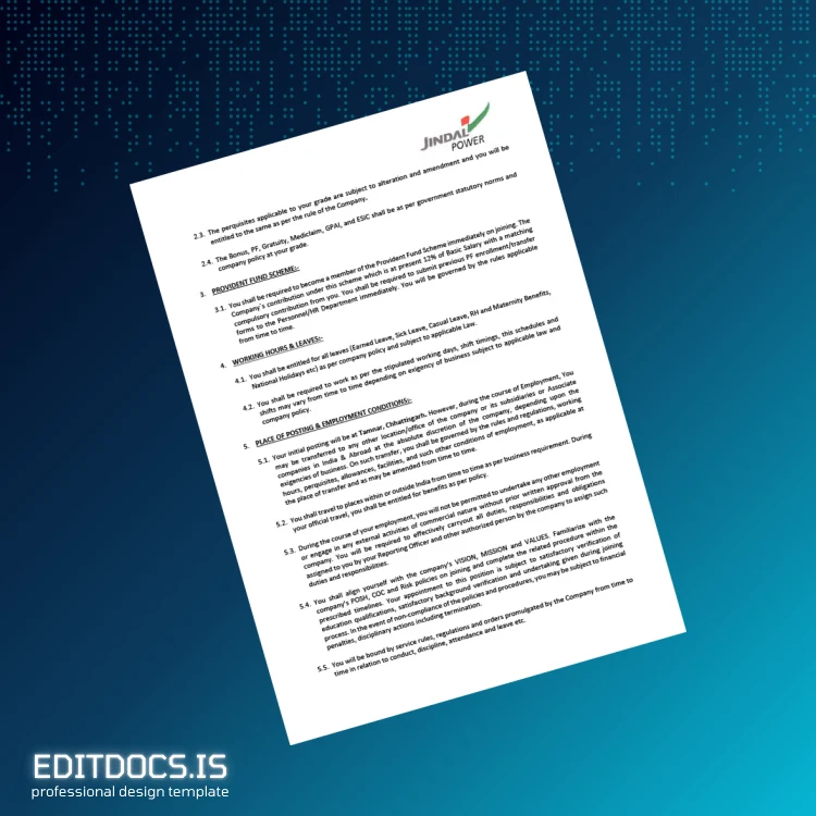 Editable India Jindal Power Ltd Employment Verification Letter Template in Word and PDF formats page 2 Page Preview - EditDocs