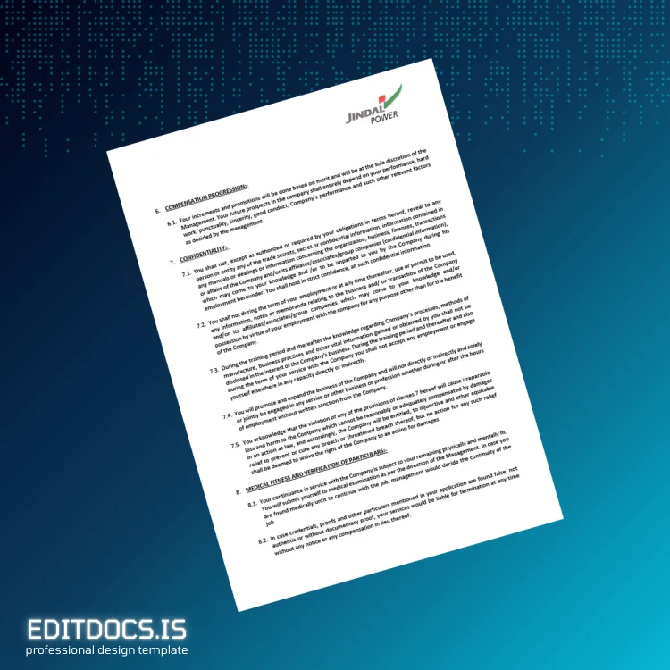 Editable India Jindal Power Ltd Employment Verification Letter Template in Word and PDF formats page 3 Page Preview - EditDocs